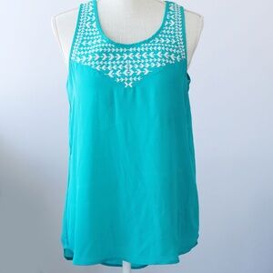Embroidered Teal Tank Top